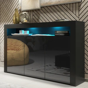 155cm TV Unit Cabinet Stand | Sideboard Cupboard | Black Gloss Doors Free LED - Picture 1 of 35