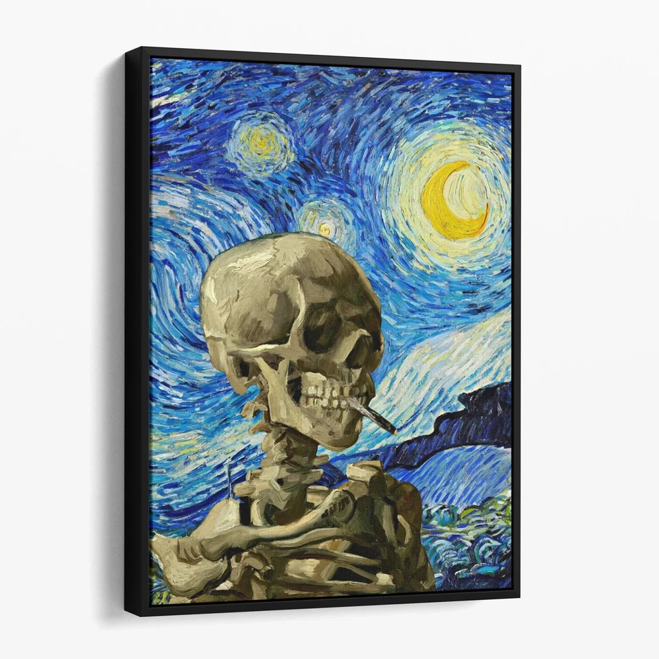 Arte de pared con impresión en lienzo Vincent Van Gogh noche estrellada y esqueleto fumar Foto 1 de 4