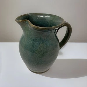 Brocca ceramica gres smaltato color teal lanciata a mano firmata alta 6 pollici blu - Foto 1 di 7