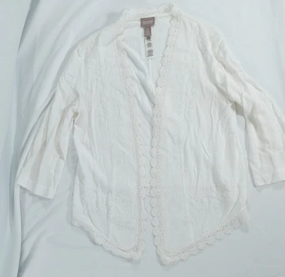 Chaqueta Chicos para mujer 0 Blanco Bordado Encaje Abierto Frente Boho Casual Ligero Foto 1 de 4