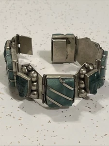 Brazalete Cara Azteca Ónix Verde Tallado Plata Esterlina México Antiguo De Colección - Imagen 1 de 11
