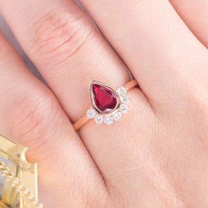 925 Sterling Silver Ruby Lab Created Gemstone Women Minimal Ring US Duty Free - Picture 1 of 10