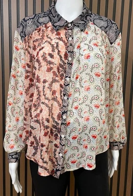 Blusa Free People Feminina XS Preta Top Poliéster Paisley Pele de Cobra Transparente Boho - Imagem 1 de 4