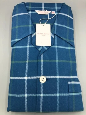 DEREK ROSE Pyjamas, Kelburn Brushed Cotton Blue Check, Size: L, RRP:£260! - Image 1 of 4