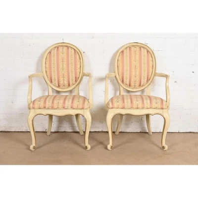 Karges French Provincial Louis XV Cream Lacquered and Gold Gilt Dining Chairs - Image 1 of 4