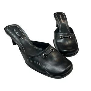 Top cuadrado vintage Nine West Mule para mujer 9,5 cuero negro tacón gatito años 90 Y2K - Imagen 1 de 12