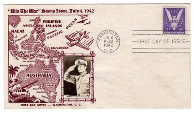 #905 Win the War 1942 WWII First Day Cover - Crosby MacArthur - Image 1 of 2