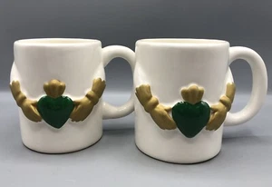 Vtg Papel Freelance Claddagh Hearts Irish Coffee Mugs Set of 2 - Picture 1 of 12