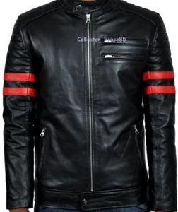 New Men Jacket Genuine Red Black Lambskin Leather Biker Motorcycle Party Wear 67 - Picture 1 of 5