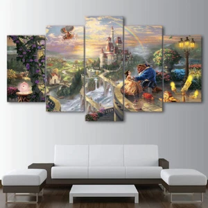 Die Schöne & das Biest Disney Cartoon Castle gerahmt 5 Stück Leinwand Wandkunst - Bild 1 von 1