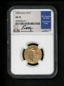 1998 US 1/4 oz. Gold American Eagle $10.00 $10 NGC MS70 Edmond Moy signed - Picture 1 of 4