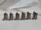 Lot of 6 Vintage Pewter Cowboy Boots Shaped Napkin Rings Metal