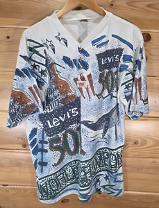 Camisa De Colección Levi's 501 Campeones del Mundo AOP Botón Hombres Grande Rara Años 90 LEER - Imagen 1 de 13