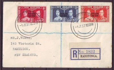 q8122/ Cook Islands Overprint on New Zealand Registered FDC Cover 1937 - Image 1 of 2
