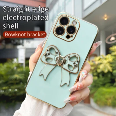 For Various Phone Fashion Bowknot Holder Case Plating Bracket Cover Women Girls - Image 1 of 4
