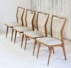 Set Of 4 French Mid-Century Modern Teak Dining Chairs with Sculpted Brass Sabots