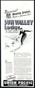 1937 Sun Valley Skigebiet Sessellift Skifahrer Skifahren Kunst Vintage Druck Anzeige - Bild 1 von 7