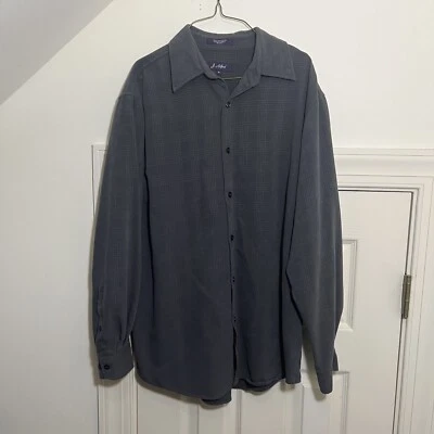 J Ashford Button Shirt Medium Polyester Grey Gray Striped Button Up Down Shirt - Image 1 of 4