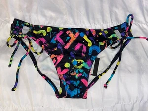 Roxy Paint Splatter Logo Low Tie Side Swimsuit Bikini Bottom S Multicolor (B1) - Picture 1 of 2