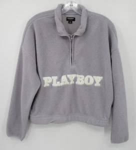 Pacsun Sweatshirt Womens Small Playboy Sherpa Pullover Cropped Zip Athletic Gray - Picture 1 of 8