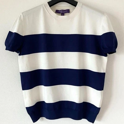Colección Ralph Lauren Manga Corta Tejido a Rayas Talla L Azul Marfil Hecho en Italia Foto 1 de 4