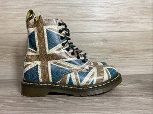 DR DOC MARTENS Pascal Combat Boots Union Jack Lace Up Size 38 Womens 7 - Picture 1 of 10