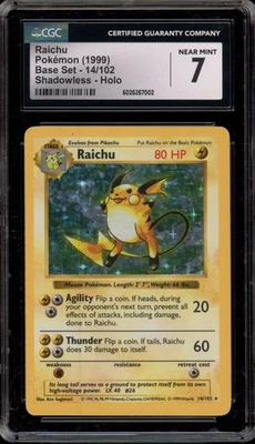 Pokemon Raichu Base Set Shadowless Holo Raro #14 CGC 7 Foto 1 de 2