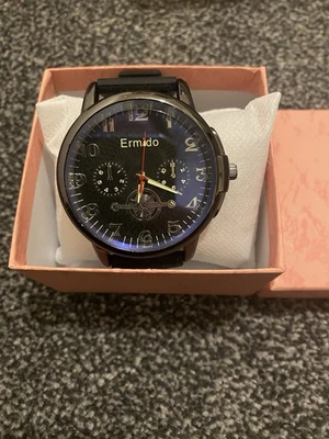 Reloj Ermido Y2K Correa de Goma Redonda Negro Azul Nuevo Foto 1 de 4