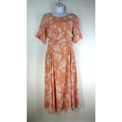 eShakti Women's Dress 2X-20W Pink Floral Long Maxi Chiffon 1/2 Sleeve Modest - Image 1 of 4