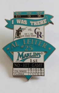 1996 Florida Marlins vs Rockies 1st No Hit Game pin Al Leiter I Was There MLB - Picture 1 of 3
