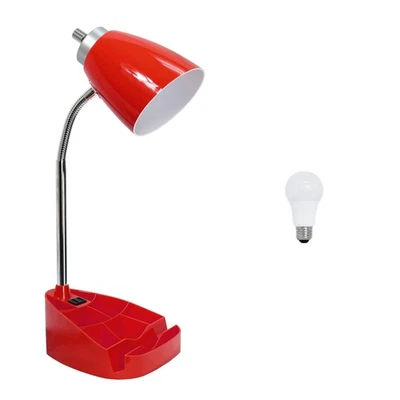 Lámpara de Escritorio Organizadora Cuello de Ganso Rojo 18.5" con Soporte y Toma de corriente con Bombilla LED Foto 1 de 4