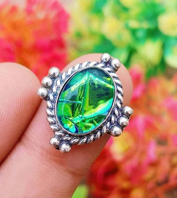 "Anillo de piedras preciosas hecho a mano tamaño 9 vidrio dicroico enchapado en plata 925 joyería" Foto 1 de 4
