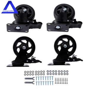 4PCS 4 Inch Swivel Plate Caster Wheels, All Black Universal Casters with Brakes - Imagen 1 de 12