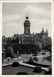 LEIPZIG Straßen Kreuzung am Neuen Rathaus Postkarte ungelaufen ~1940 Postcard - Bild 1 von 2