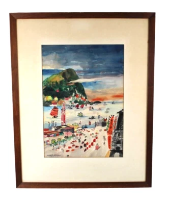 Mid Century Cityscape Seaside China Scene Watercolor Mabel S. Sawyer - Image 1 of 4