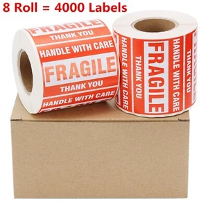 8 Rollos 500/Rollo 2x3 FRÁGILES Pegatinas Mango Con Cuidado Gracias Envío Etiquetas - Imagen 1 de 6