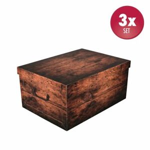 3 x Dekokarton Karton Geschenkbox Wäschebox Box Schachtel Holzoptik Dark Wood