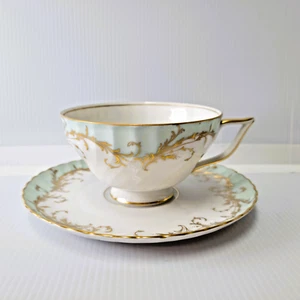 Royal Tettau Teetasse und Untertasse Elegance blau grün Goldrand Germany - Bild 1 von 9