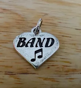Sterling Silver 18x18mm Heavy says Band on Heart with Music Notes Charm - Picture 1 of 7