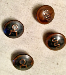 Antique Vintage Art Deco Design - Four Metal Buttons - 1/2 inch - Unique Style