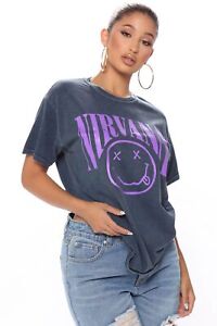 Nirvana Women's Vintage Washed Smile Oversized Relaxed Boyfriend Fit Tee T-Shirt