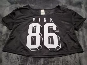 VICTORIA SECRET Black Crop Top Black 86 FOOTBALL JERSEY NWOT Sm Petite Adult - Picture 1 of 5