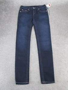 True Religion Jeans Girls 14 Dark Wash Denim Pink Stitching Skinny NEW - Picture 1 of 14