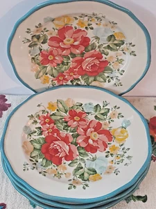 The Pioneer Woman Salad Dessert Plate VINTAGE FLORAL Teal 8.5 inch Set of 4 VGC - Picture 1 of 7