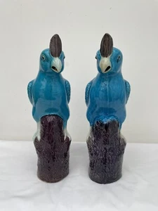 Estatuillas antiguas de loros cacatúa turquesa china vintage grandes marcadas - Imagen 1 de 9