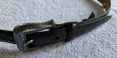 Cinturón BRIGHTON Mujer Talla M, 2 Tonos Cuero Marrón Cocodrilo Repujado Negro Marrón Plata Foto 1 de 4