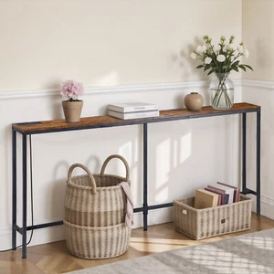 70.8" Narrow Console Table with Charging Station for Living Room Rustic Brown - Picture 1 of 15