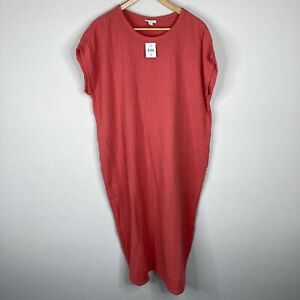 Pure Jill Organic Cotton Guaze Dress Med Petite Pockets Red Short Sleeve Beach