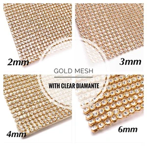 Iron On Diamante Transfers Strips Hot Fix Rhinestone Mesh Crystal Gold Base Trim - Picture 1 of 12