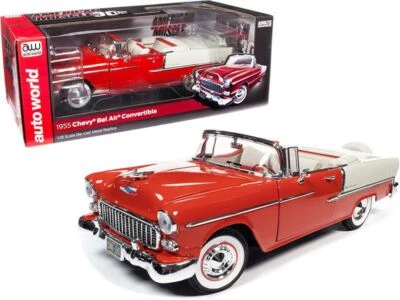 1:18 1955 Chevrolet Bel Air Convertible -- Red/White -- American Muscle - Image 1 of 3